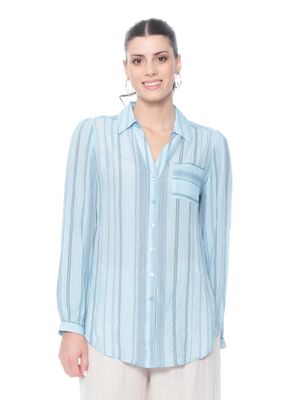 Imagen 1 del producto Blusa Manga Larga Listada Nudo en Ruedo y Bolsillo