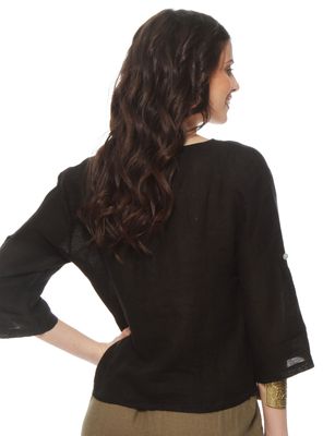 Imagen 2 del producto Blusa Manga 3/4 Ajustable Lino Sólida Escote V