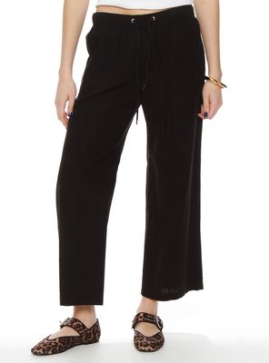 Pantalón Crop Lino Tiro Alto Pretina Elasticada