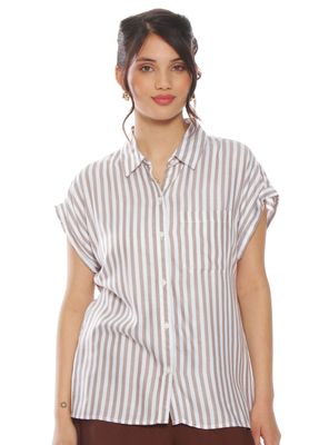 Blusa sin Manga Listada Abotonada en Delantero