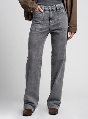 Jeans Recto Tiro Alto Ame Gris