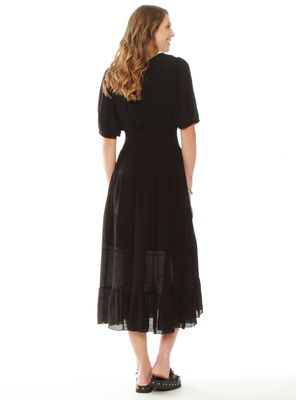 Imagen 2 del producto Vestido Sólido Escote V y Cintura Elasticada