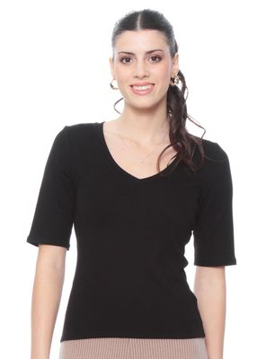 Polera Manga Corta Sólida Escote V