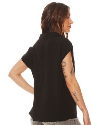 Imagen 2 del producto Blusa Manga Corta Sólida Escote V con Cuello