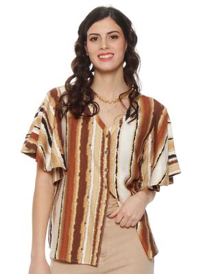 Blusa Manga Corta Estampada Escote V Abotonada