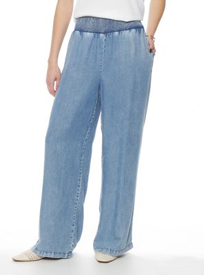 Pantalón Lyocell Wide Leg Tiro Alto Pretina Elasticada