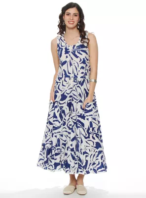 Vestido sin Manga Estampado Escote Redondo con Bolsillo