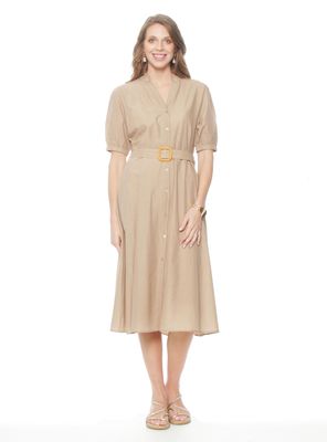 Vestido Color Sólido con Botones Delanteros