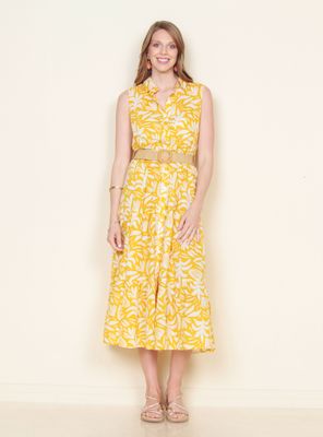 Vestido Maxi Estampado Abotonado con Cinturón