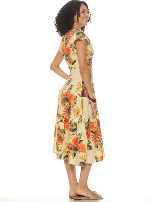 Imagen 2 del producto Vestido Manga Corta Estampada Escote V con Corte en Cintura