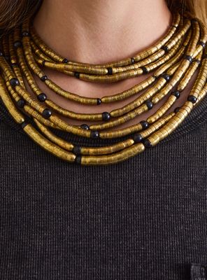 Imagen 2 del producto Collar Correa Múltiple con Mostacillas Doradas y Negras