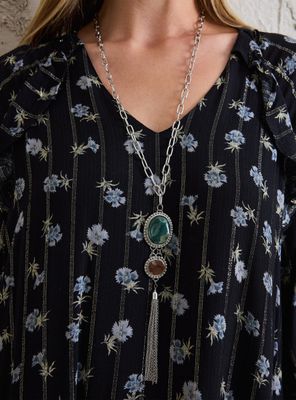 Imagen 2 del producto Collar Largo con Piedras Naturales y Detalle Pompón