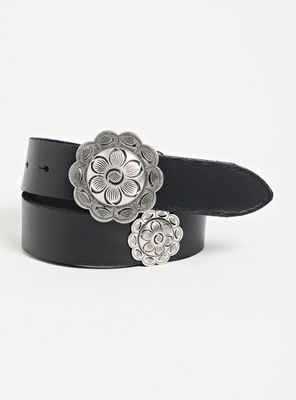 Cinturón de Cuero con Hebilla Diseño Flor
