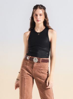 Polera sin Mangas Estampado Folia Brillantes