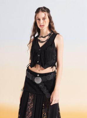 Blusa Look Cuero con Flecos y Trenzas