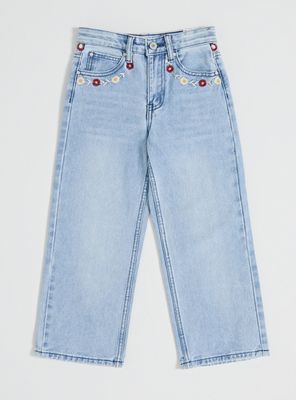 Imagen 2 del producto Jeans Wide Leg Bordado Floral Bolsillos y Pretina Trasera
