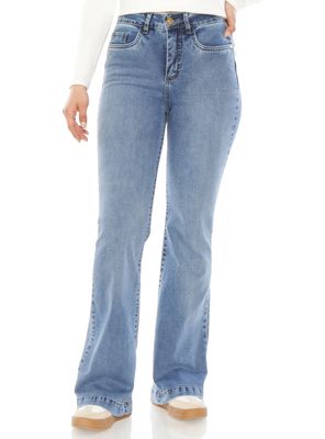 Jeans Flare Tiro Alto Pretina Push Up Bordado