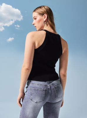 Imagen 2 del producto Polera Tejido Acanalado sin Manga Cuello Alto Halter