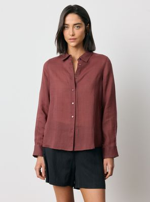 Blusa con Botones Color al Tono Mezcla Lyocell y Ramio