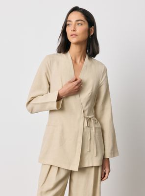 Blazer con Amarra en la Cintura Tela Mezcla Lyocell Lino