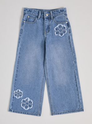 Imagen 2 del producto Jeans Wide Leg con Parches Desflecados de Flor