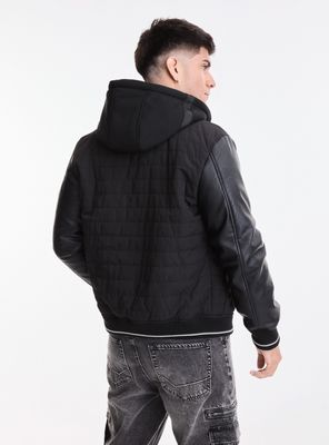 Imagen 2 del producto Chaqueta Bomber Capucha Cuero Ecológico y Canvas