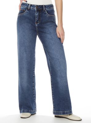 Jeans Wide Leg Tiro Alto Pretina Básica 1 Botón J3015