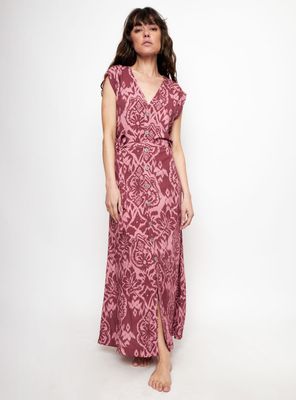 Vestido Dixy Print Rosa Detalle Mangas