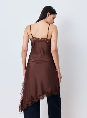 Imagen 2 del producto Vestido Lencero Satinado con Encaje y Pabilos