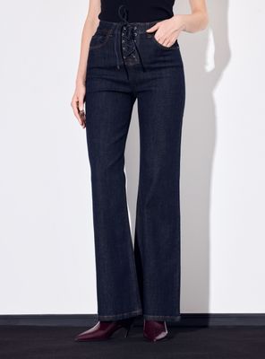 Jeans Wide Leg Bragueta con Amarras