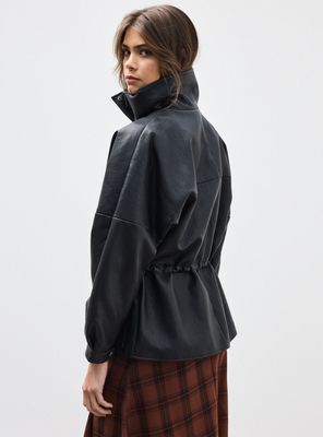 Imagen 2 del producto Chaqueta Cuello Alto Funnel Cintura Ajustable Efecto Cuero