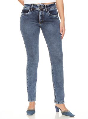 Jeans Slim Tiro Alto Push Up Pretina Media 2 Botones
