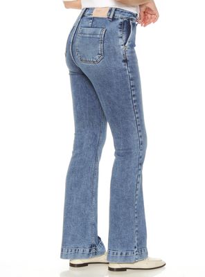 Imagen 2 del producto Jeans Flare Alforza Tiro Alto Pretina de Botón