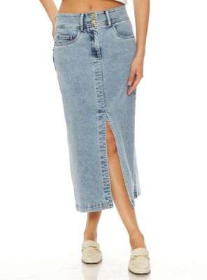 Falda Denim Tiro Alto Push Up Pretina 2 Botones