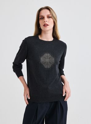 Imagen 1 del producto Sweater Cuello Redondo con Logo de Cristales