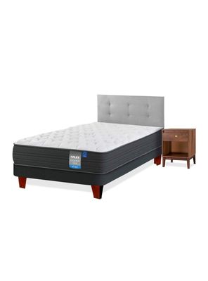 Cama Europea Europedic Dual 1.5 Pl azas Base Normal + Respaldo Royal Gris + Velador Atenas