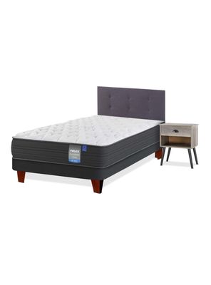 Cama Europea Europedic Dual 1.5 Plazas Base Normal + Respaldo Royal Grafito + Velador Rock