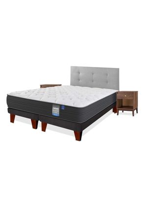 Cama Europea Europedic Dual 2 Pl azas Box Base Dividida + Respaldo Royal Gris + Velador Atenas