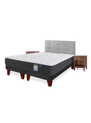 Cama Europea Europedic Dual King Base Dividida + Respaldo Royal Gris + Velador Atenas