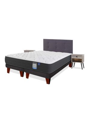 Cama Europea Europedic Dual King Base Dividida + Respaldo Royal Grafito + Velador Rock