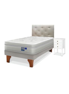 Cama Europea Arena  Paradise  1.5 Plazas Base Normal + Respaldo Almendra + Velador Roma