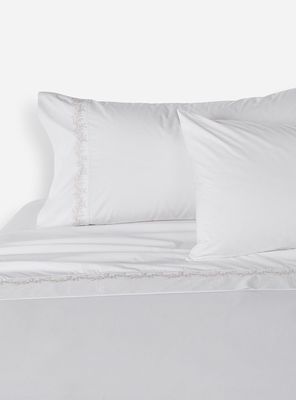 Sábana 2 Plazas Bordada Botánica Blanca 220 Hilos