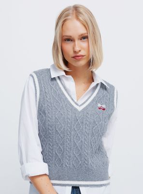 Chaleco Punto Bordado Cereza