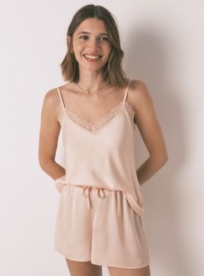 Pijama Corto Satén Encaje Naranja