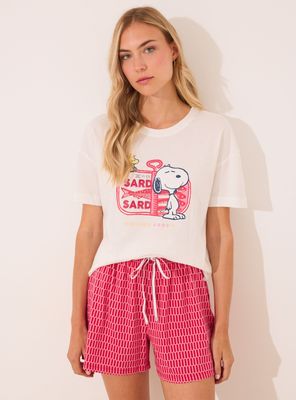 Pijama Corto Algodón Snoopy Rojo