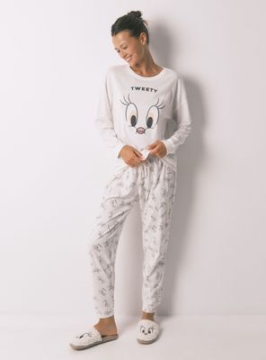 Pijama Largo Algodón Blanco Piolín