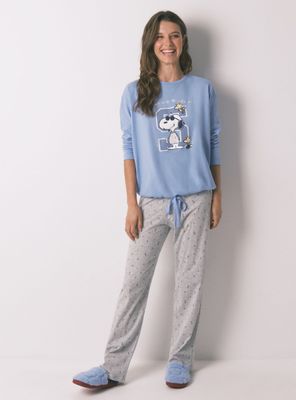 Pijama Largo Algodón Snoopy Azul