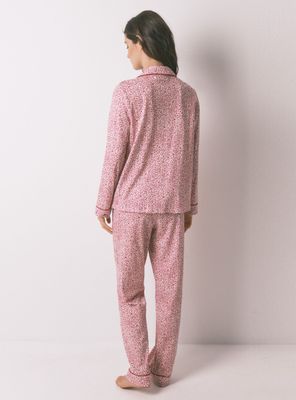 Imagen 2 del producto Pijama Camisero Algodón Flores Rojo