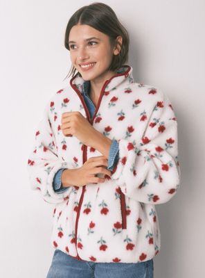 Imagen 1 del producto Bata Corta Tejido Borreguito Blanco Flores