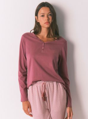 Camiseta Manga Larga Algodón Perchado Granate